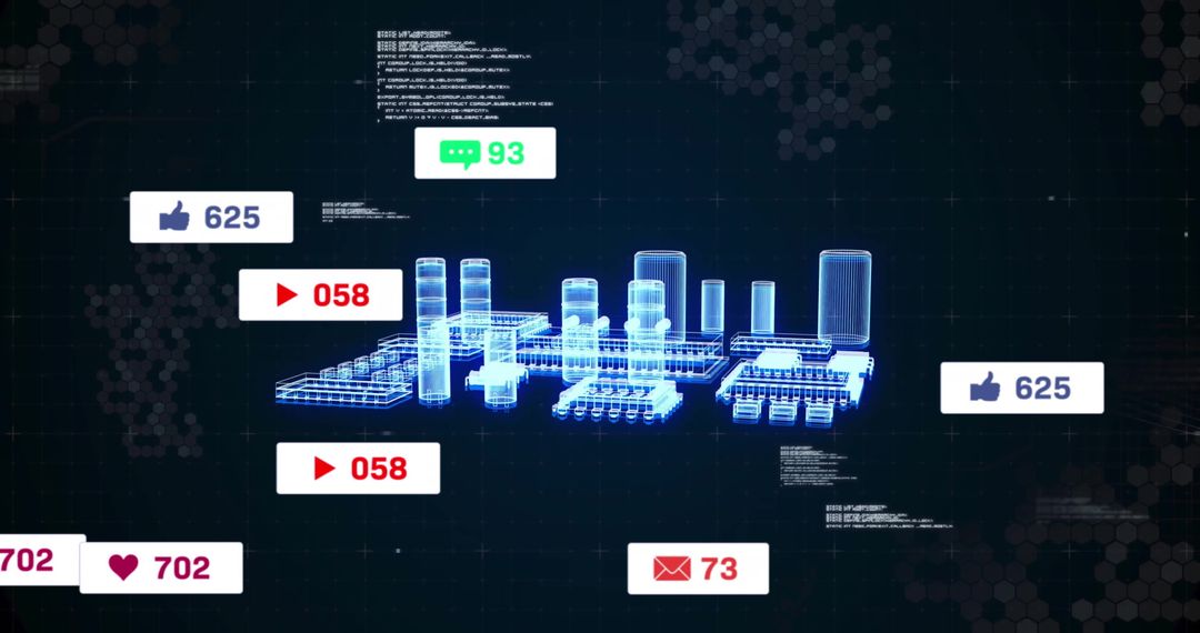 Futuristic Holographic 3D Model with Social Media Interaction Icons