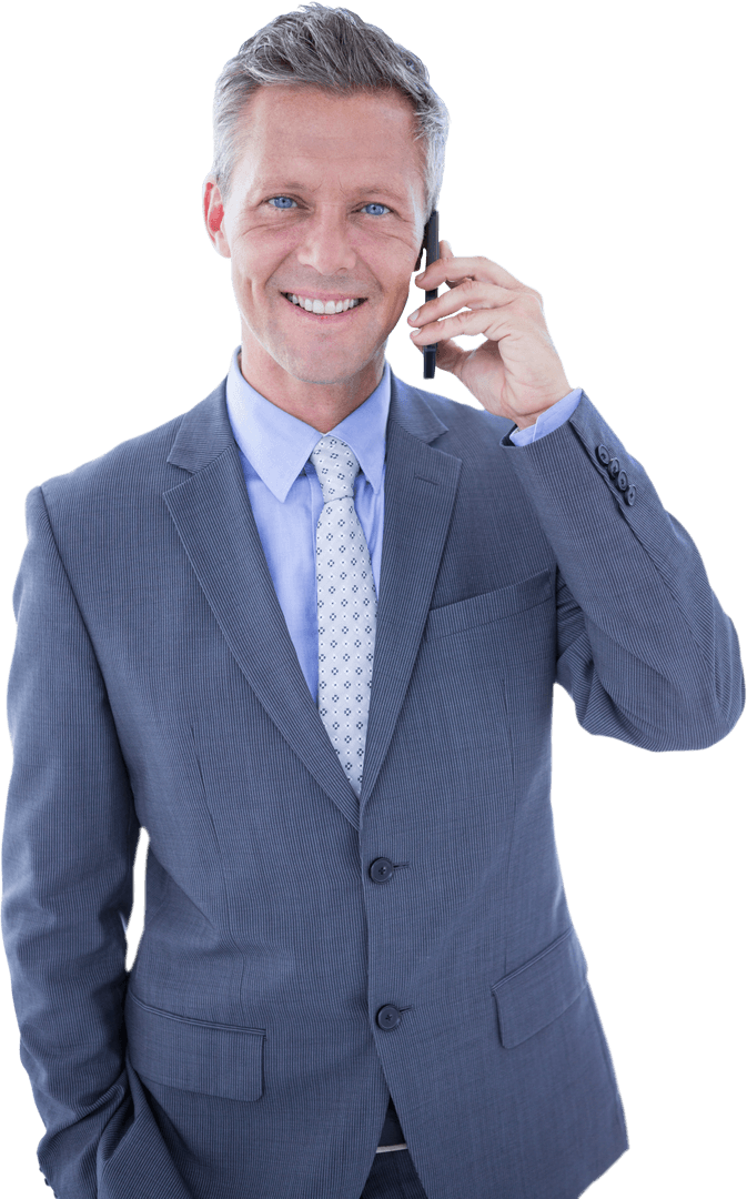 Transparent Happy Business Executive on Mobile Phone Call