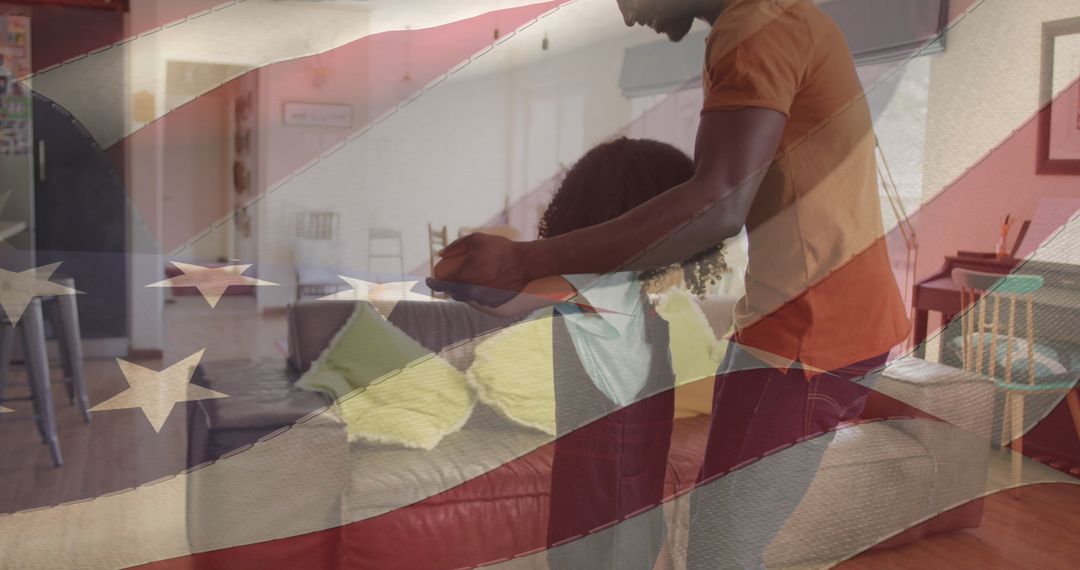 American Flag Overlay on Father Dancing with Daughter