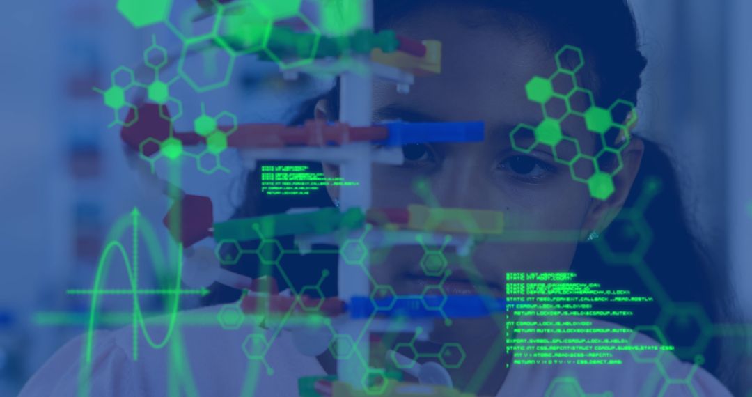 Schoolgirl Engaged in Hi-Tech Science Study with Digital Interface