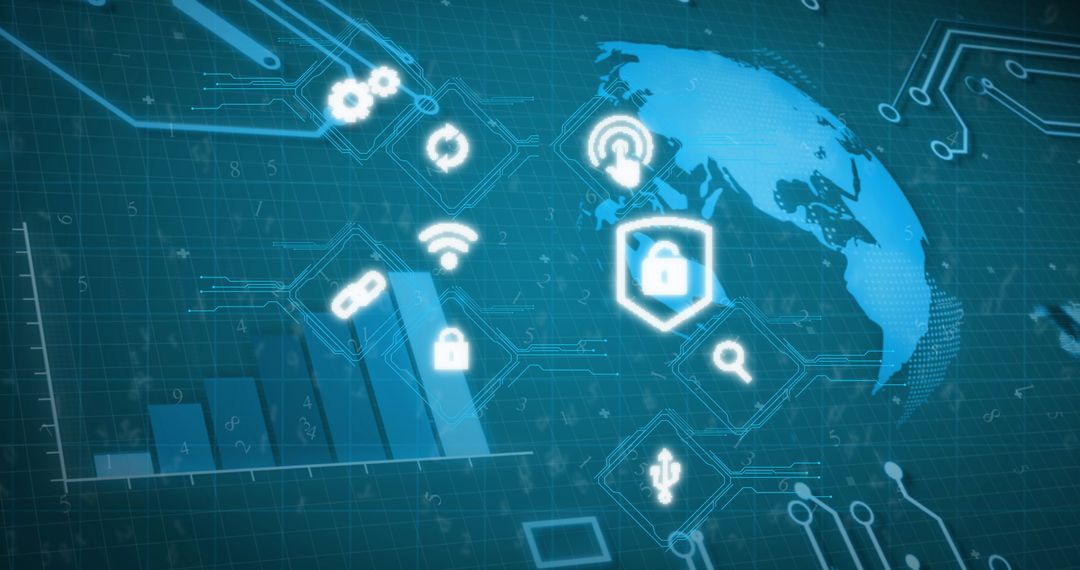 Digital Interface with Globe and Cybersecurity Icons