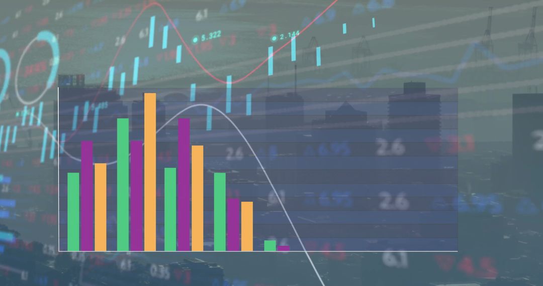 Colorful Graph with Digital Finance Interface and Data Overlay