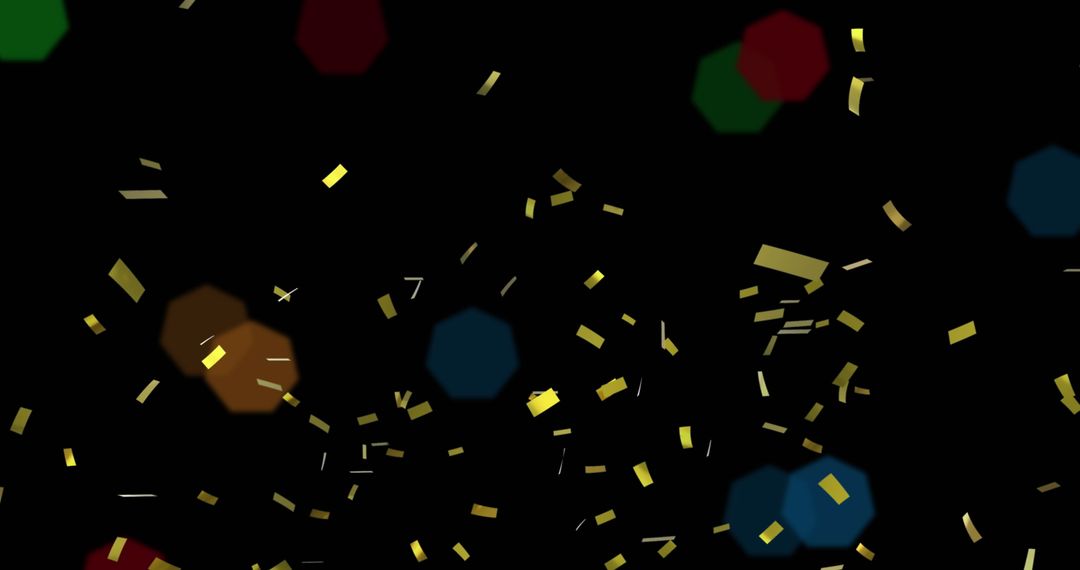 Gold Confetti Falling with Colorful Bokeh in Dark Background