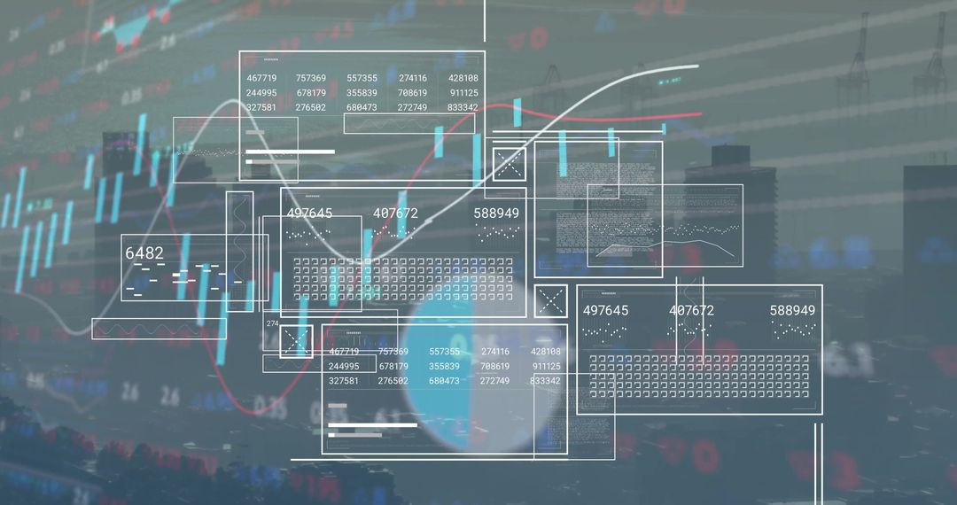 Financial Data Processing Over Cityscape with Digital Graphics