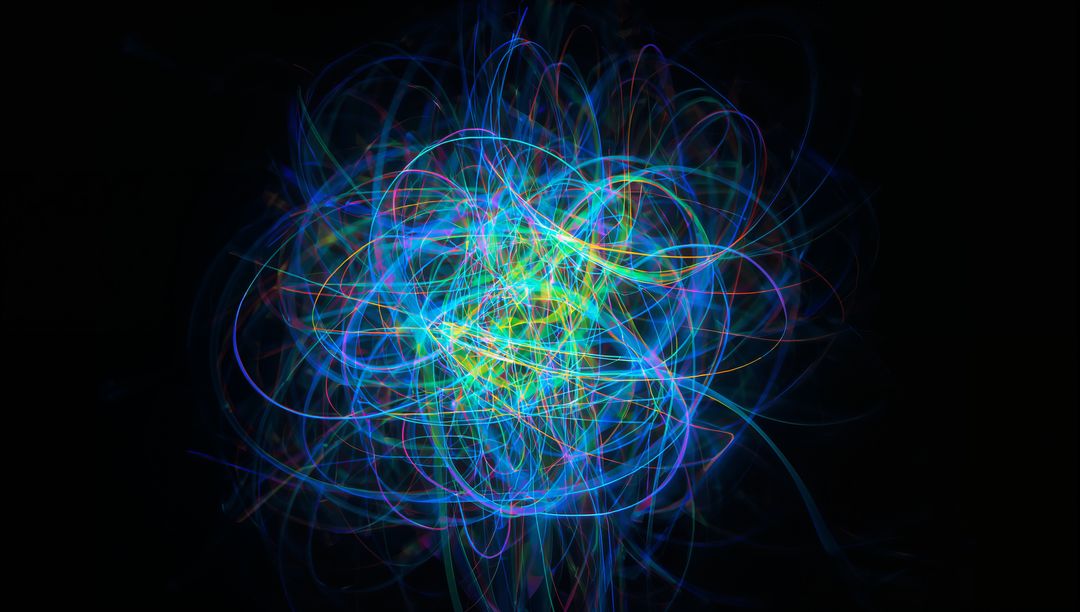 Pulsing Neon Energy Sphere Radiating Colorful Light Trails and Entangled Filaments