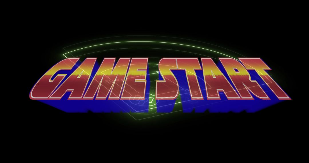 Retro Game Start Neon Graphics on Dark Background