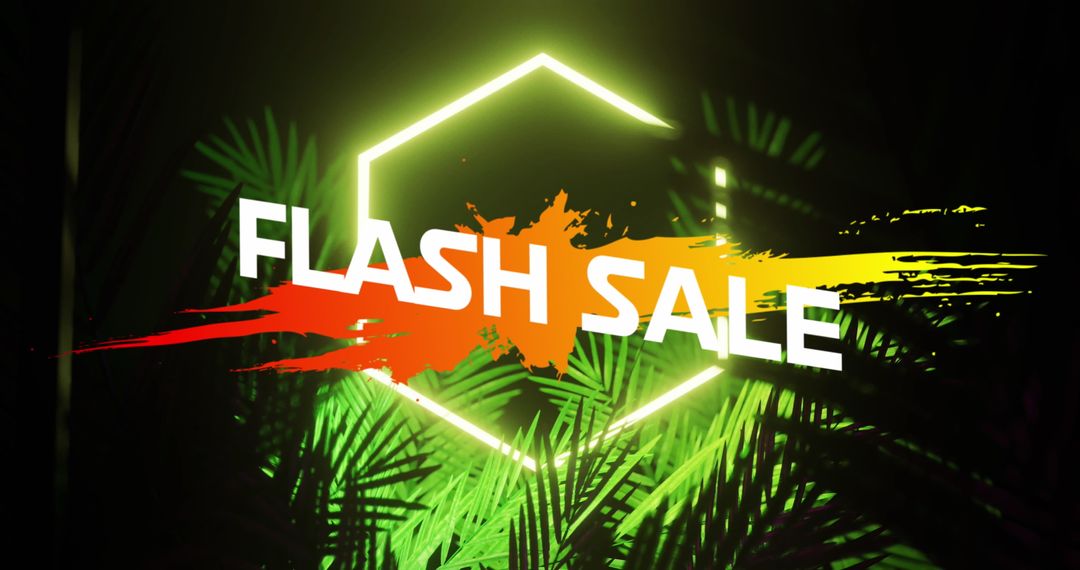 Dynamic Flash Sale Neon Sign with Tropical Background