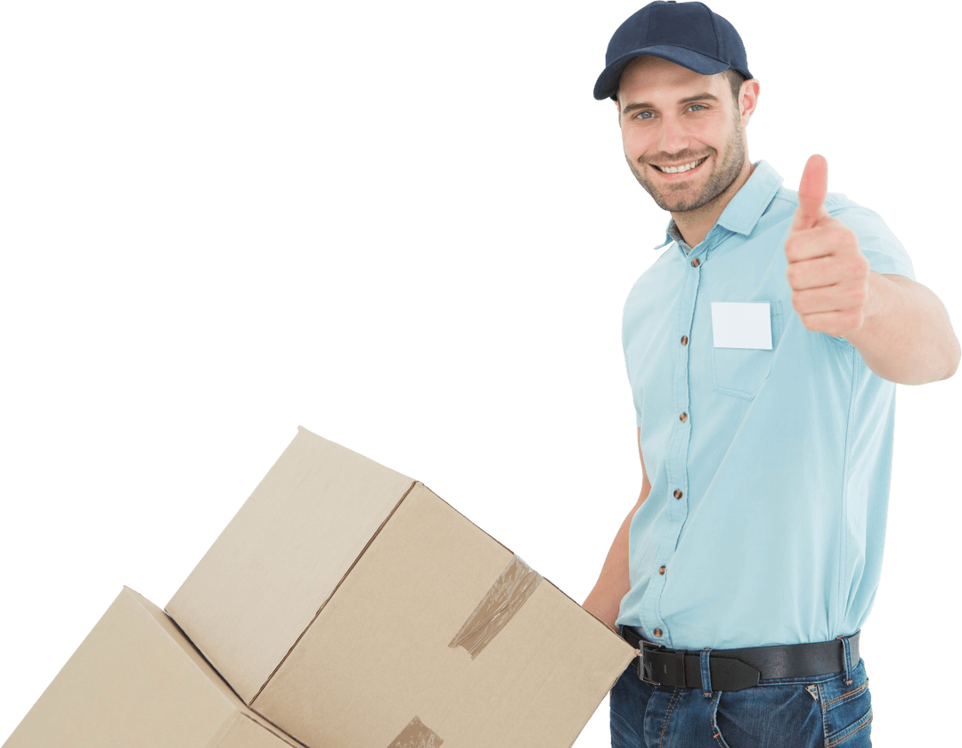 Transparent Happy Delivery Man Cheerful Thumbs Up Gesture