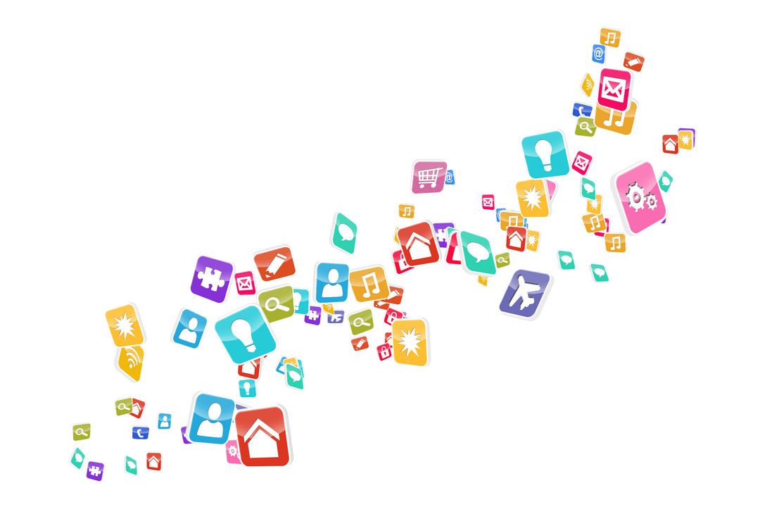 Colorful Floating Social Media Icons on Transparent Background