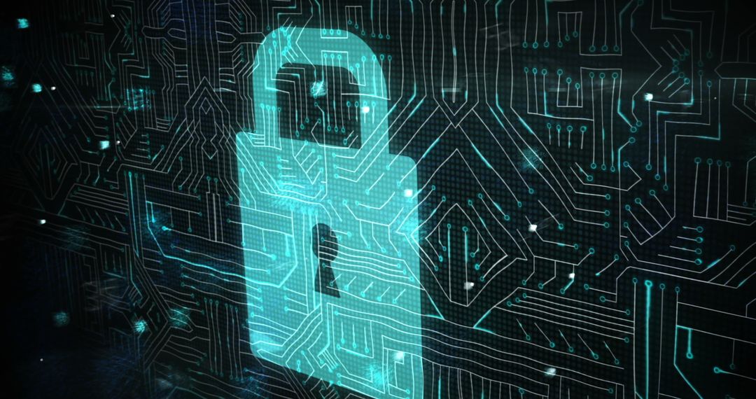 Digital Security Lock on Futuristic Circuit Board
