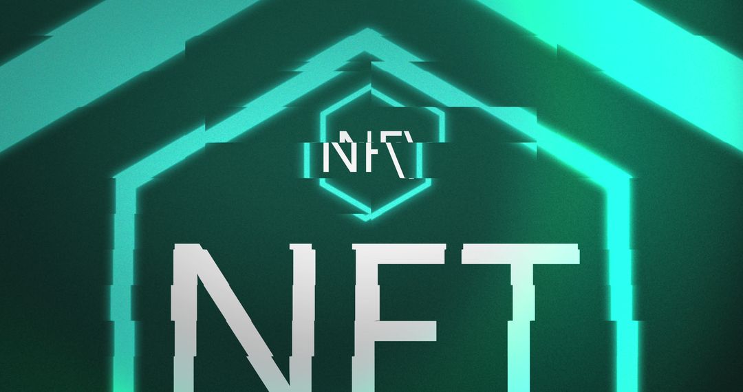 NFT Digital Graphics with Neon Hexagon and Glitch Effect