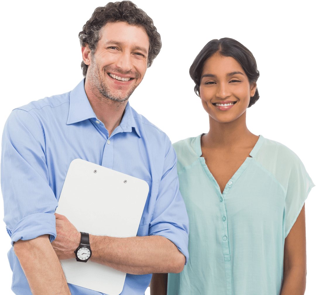 Transparent Smiling Diverse Business Team Holding Clipboard