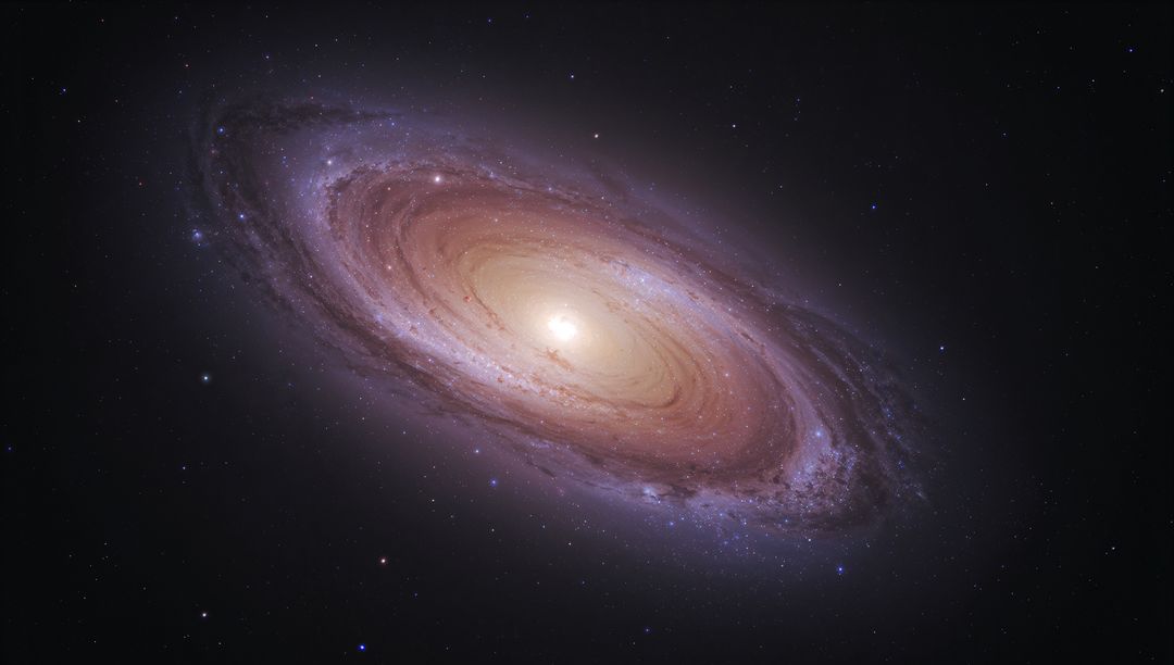 Tilted Spiral Galaxy Rotating with Bright Core and Dust Lanes in Deep Space