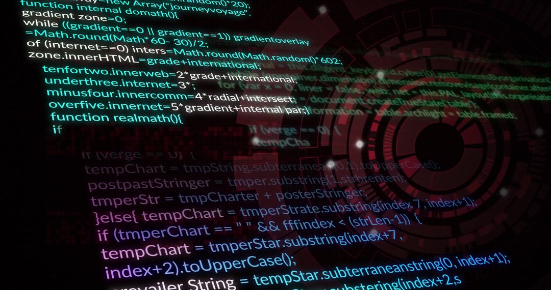 Digital Code Flow with Futuristic HUD Elements