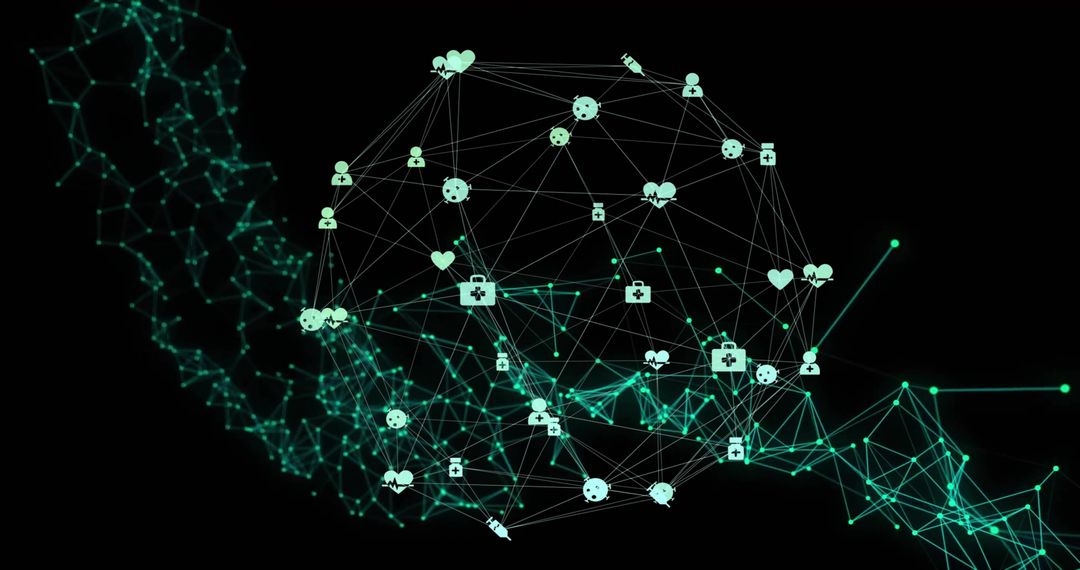Digital Medical Network Sphere with Teal Connections on Black