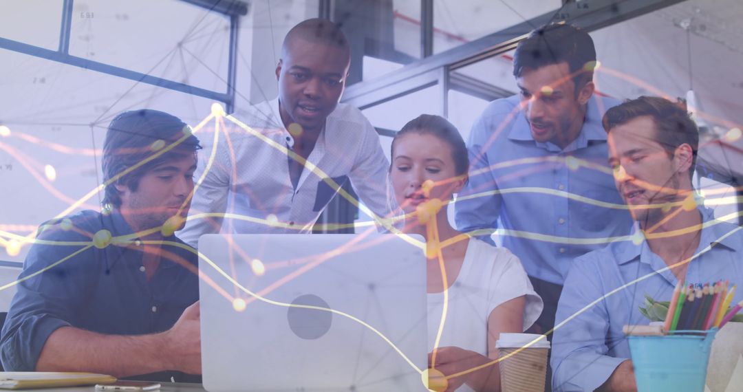 Global Business Team Analyzing Data with Digital Connection Overlay