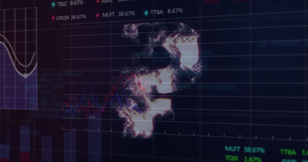 Digital Ruble Symbol with Data Graph Overlay