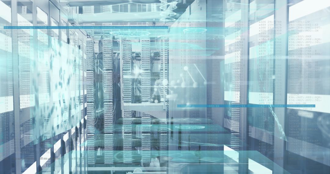 Futuristic Data Processing with DNA Helix Overlay in Server Room