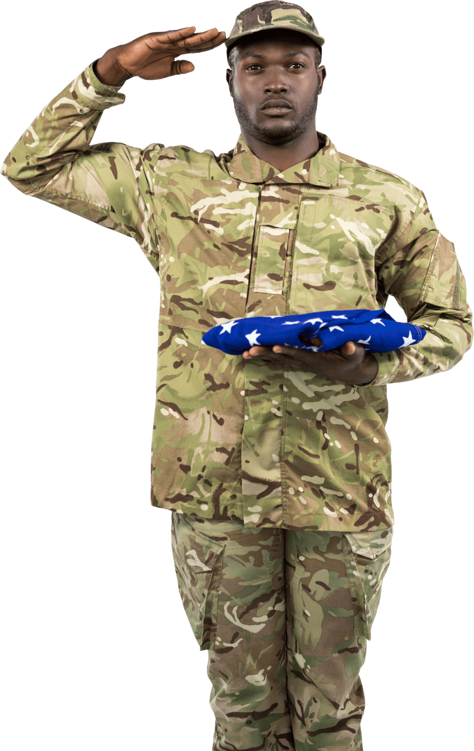 Transparent: Soldier Holding American Flag While Saluting