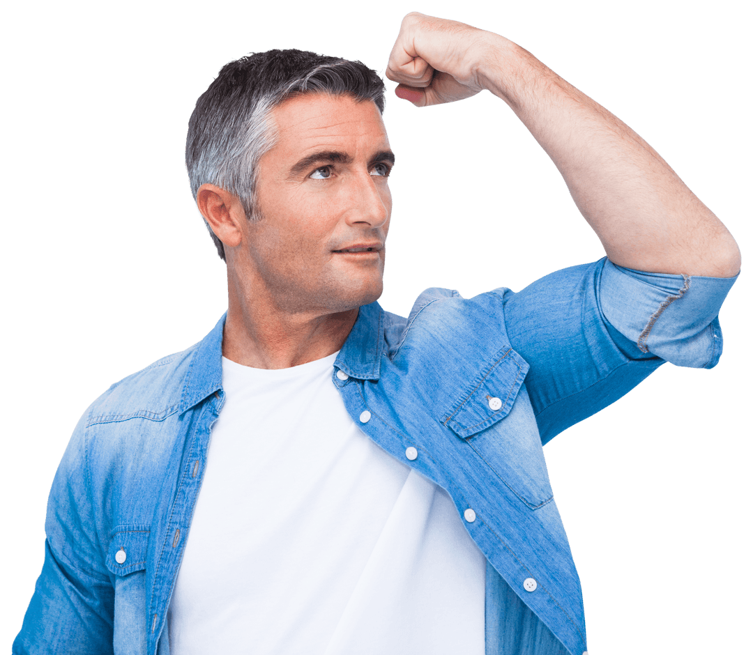 Confident Mature Man Showing Arm Muscles on Transparent Background - Download Free Stock Images Pikwizard.com