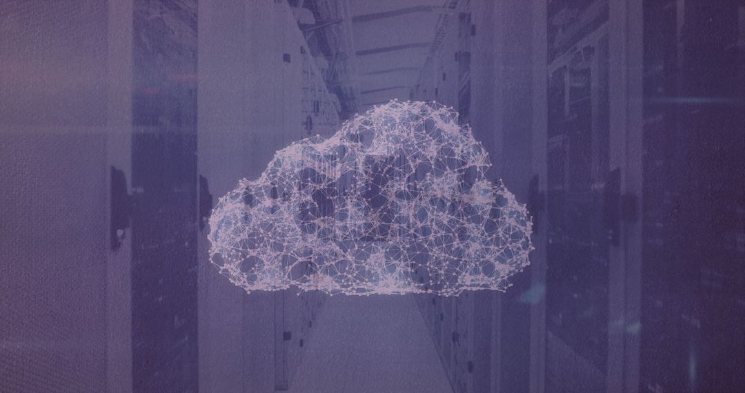 Digital Cloud Looms Over Server Room Symbolizing Cloud Computing
