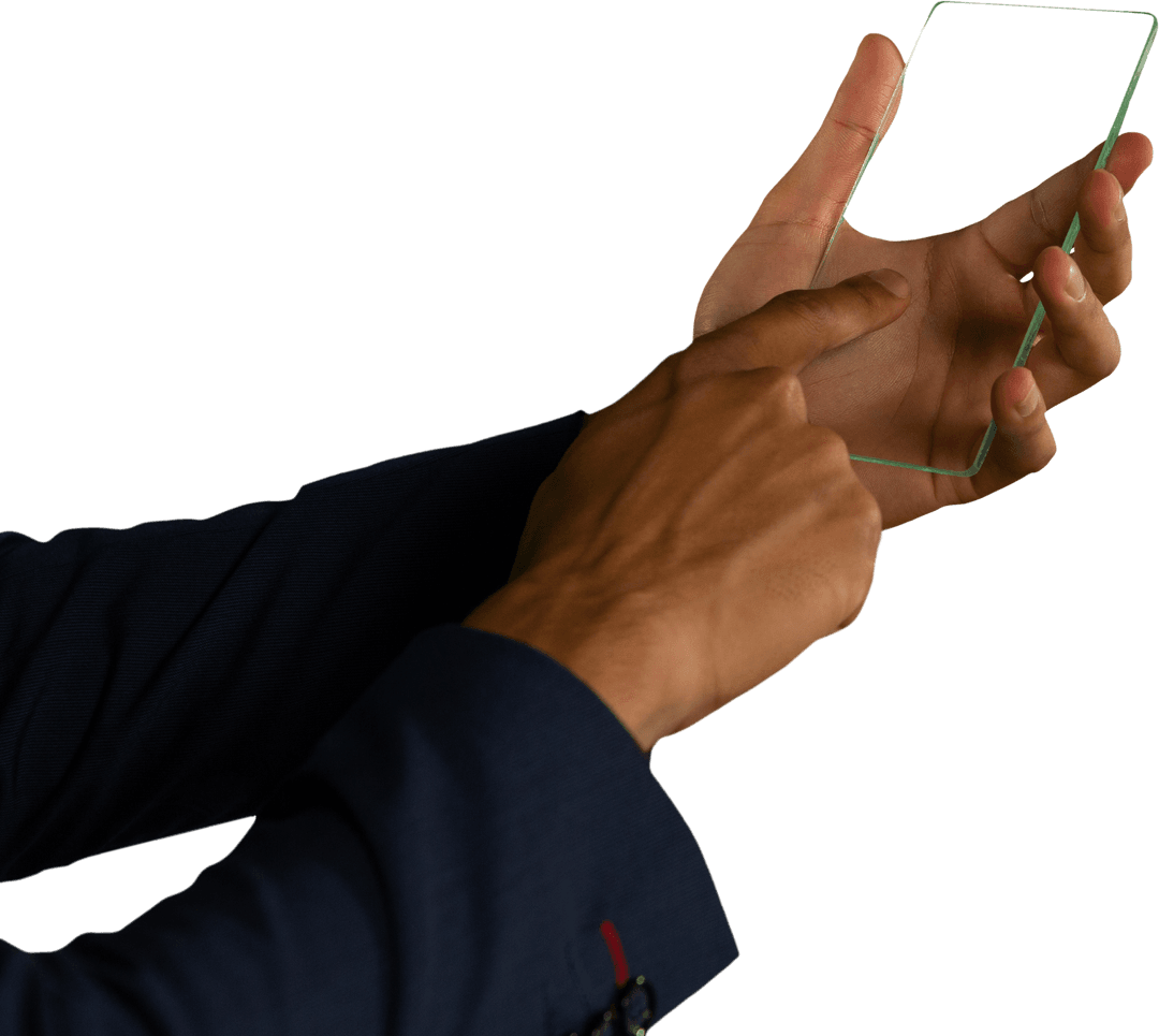 Transparent Glass Interaction with Businessman Mid-Section