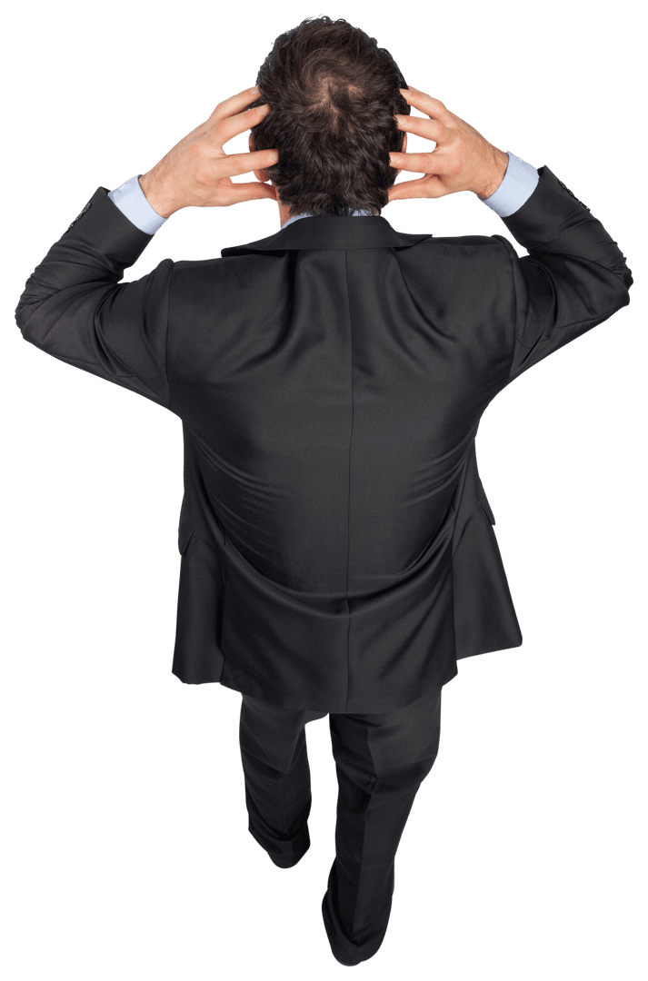 Transparent Stressed Businessman Holding Head in Hands Over White Background