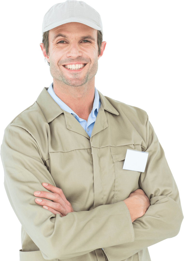 Confident Transparent Delivery Man with Arms Crossed