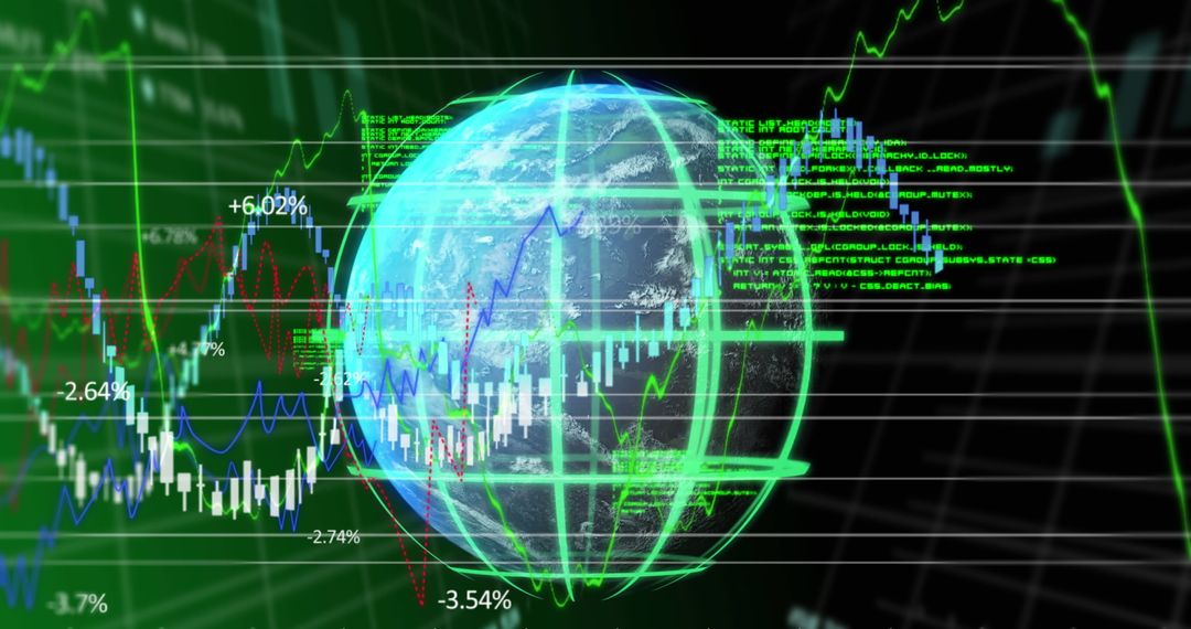 Global Data Processing with Digital Interface on Green Background