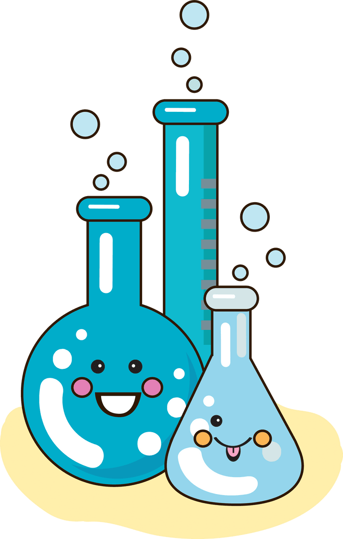 Cute Laboratory Flasks with Faces on Transparent Background