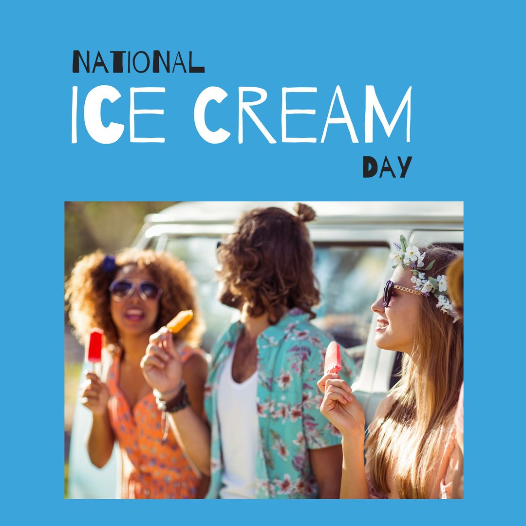 Young Friends Celebrating National Ice Cream Day with Popsicles