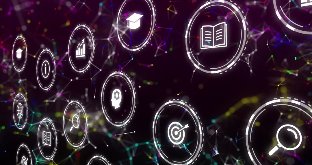 Digital Education Icons Over Connected Network Background