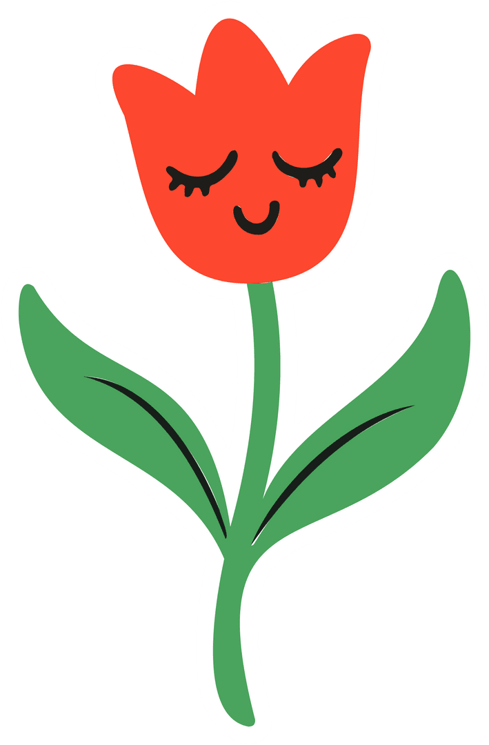 Smiling Red Tulip Illustration on Transparent Background