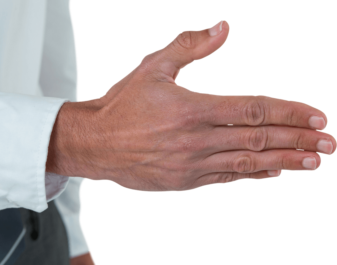 Transparent Handshake Gesture by Businessman Wearing White Shirt