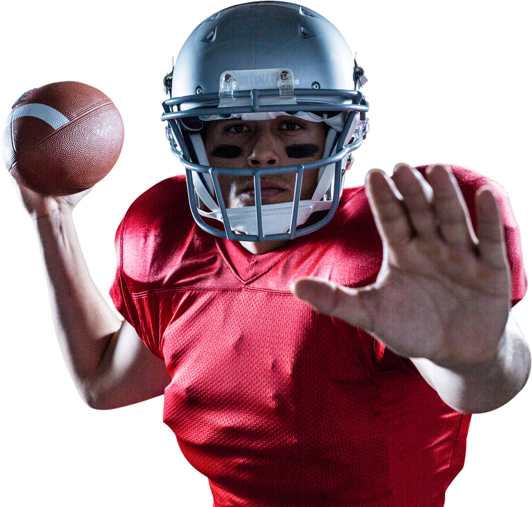 Sportsman Suspending Action While Holding American Football in Transparent Setting - Download Free Stock Images Pikwizard.com