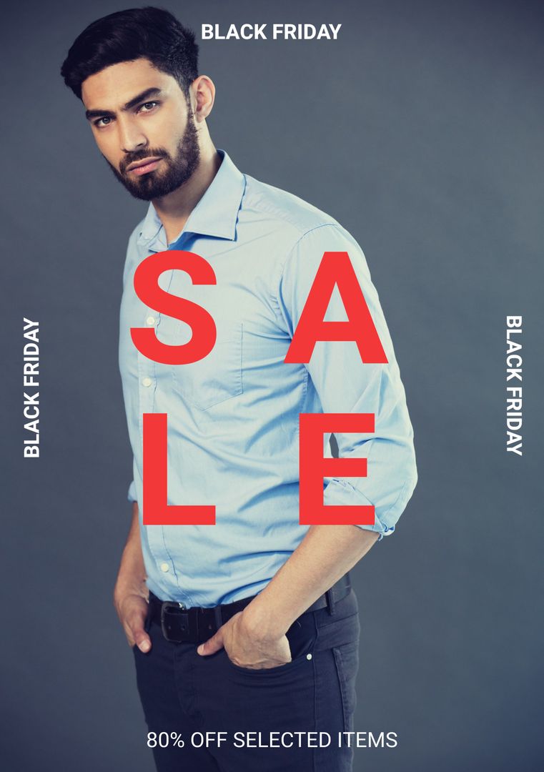 Confident Man Promoting Black Friday Sale with Bold Typography