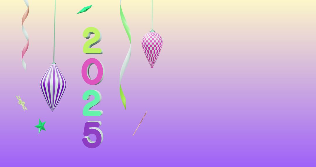 Colorful 2025 Greeting with Ornaments and Gradient Background