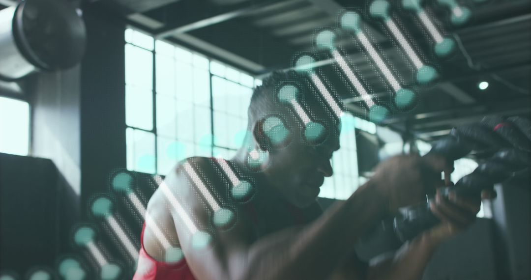 Athletic Man Battling Ropes with DNA Superimposed