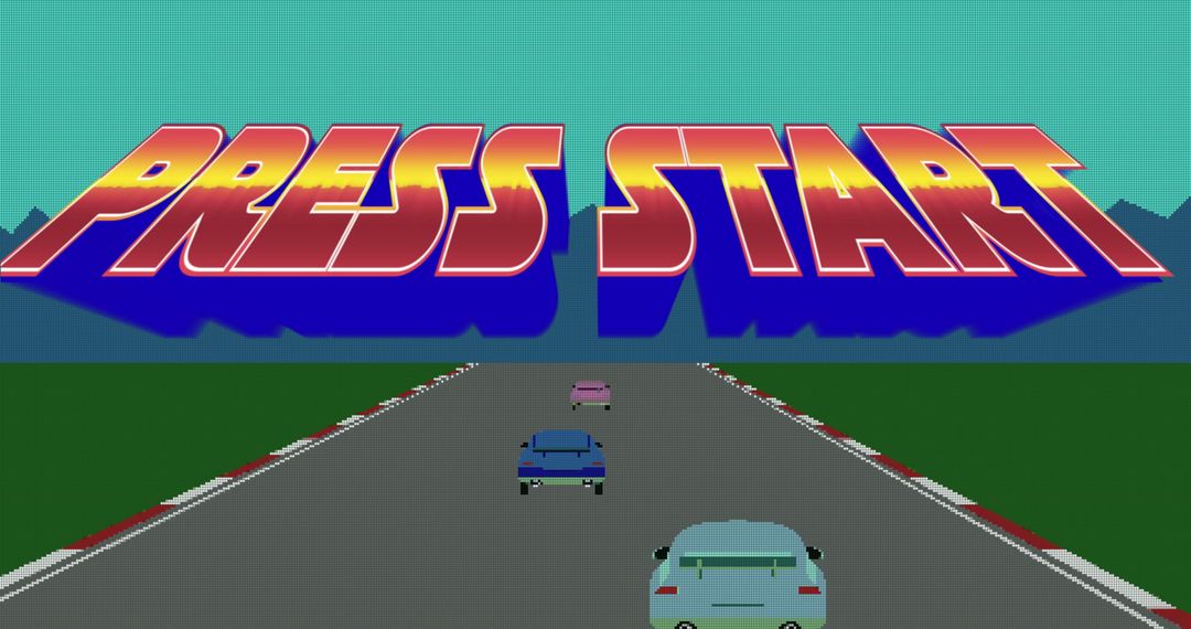 Retro Racing Video Game Start Screen with 8-Bit Design