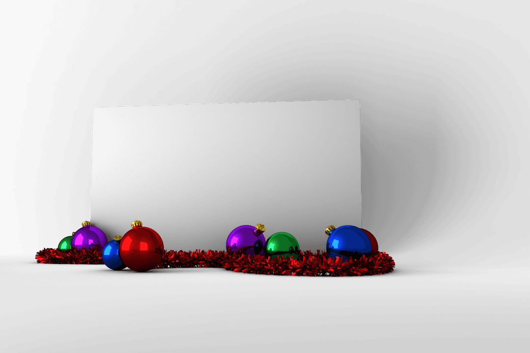 Transparent Mockup with Christmas Ornaments and White Card