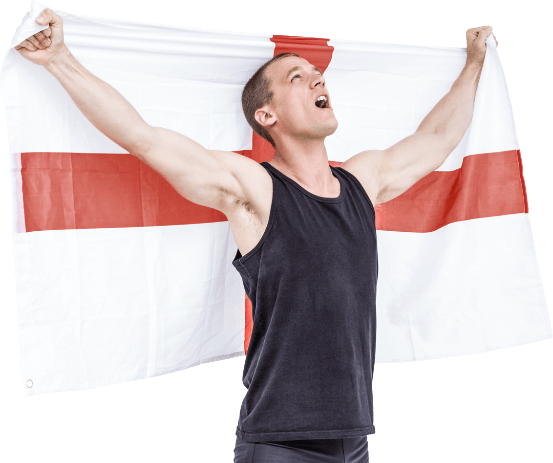 Athlete Celebrating with England Flag on Transparent Background
