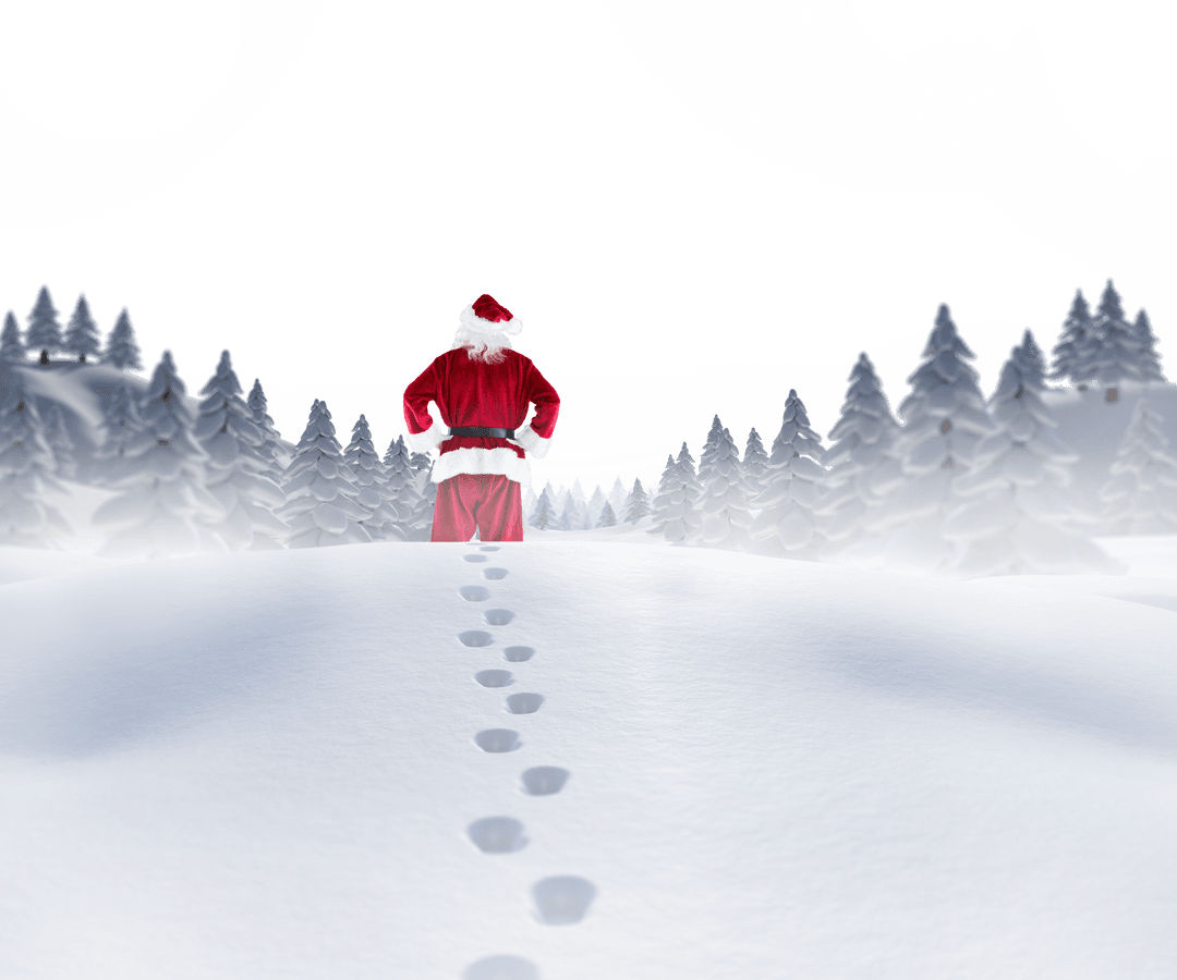 Transparent Santa Claus Walking in Snowy Wonderland