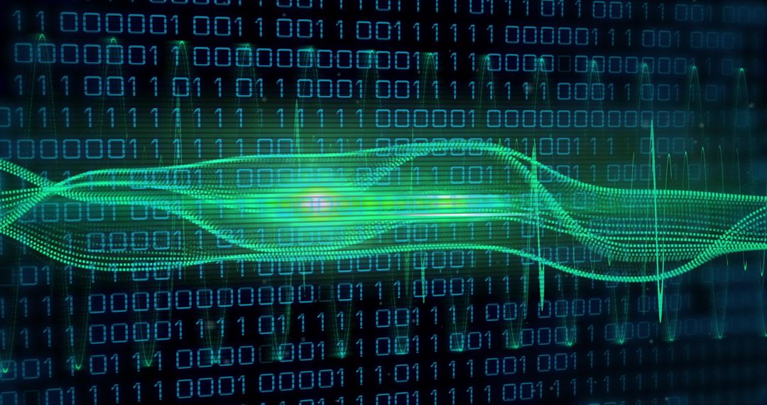 Abstract digital data flow with binary code and light waves