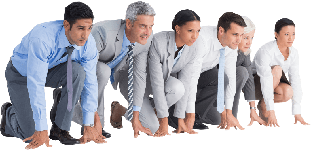 Diverse Professionals Ready to Start on Transparent Background