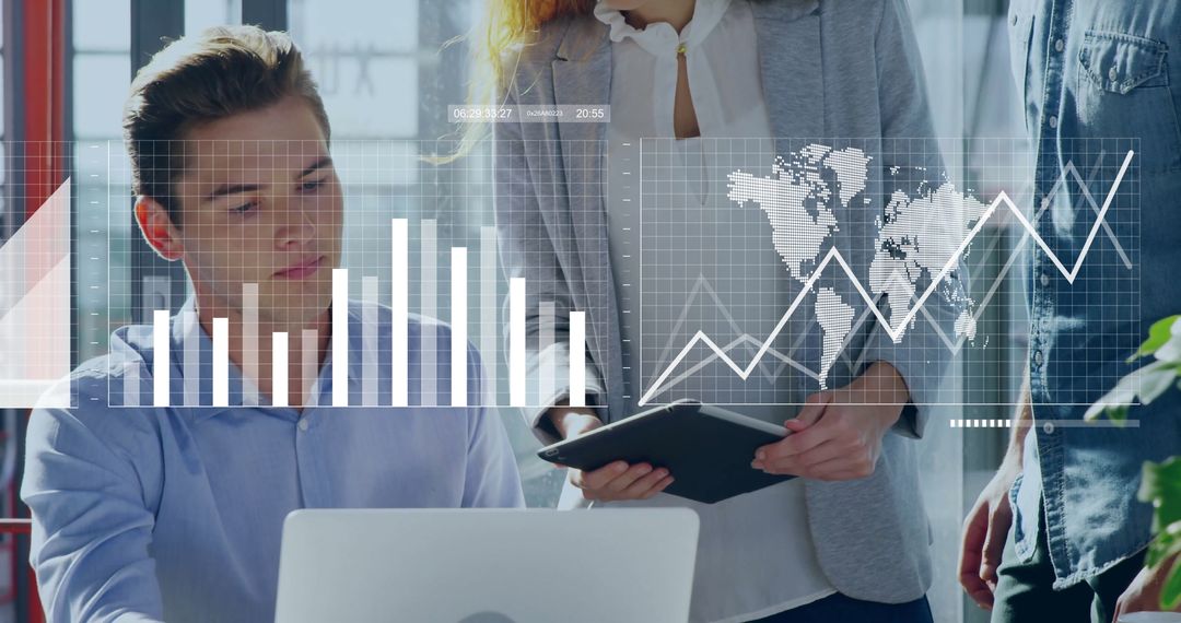 Professional Team Analyzing Digital Data in Modern Office