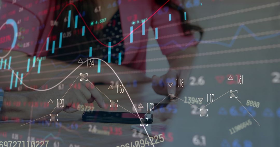 Friends Analyzing Stock Market Trends on Smartphone