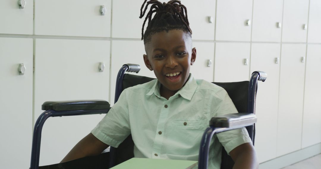 Cheerful Boy in Wheelchair Enjoying School Environment