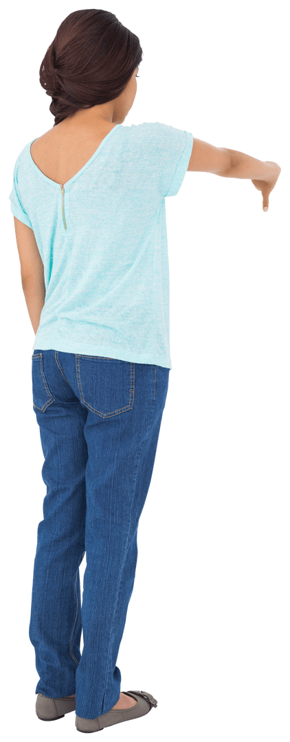 Transparent Woman Showing Disapproval with Thumbs Down Gesture