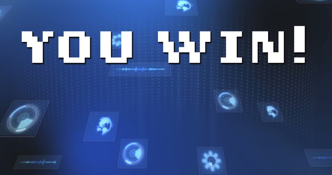 Victory Screen with Futuristic Data Scanning Background