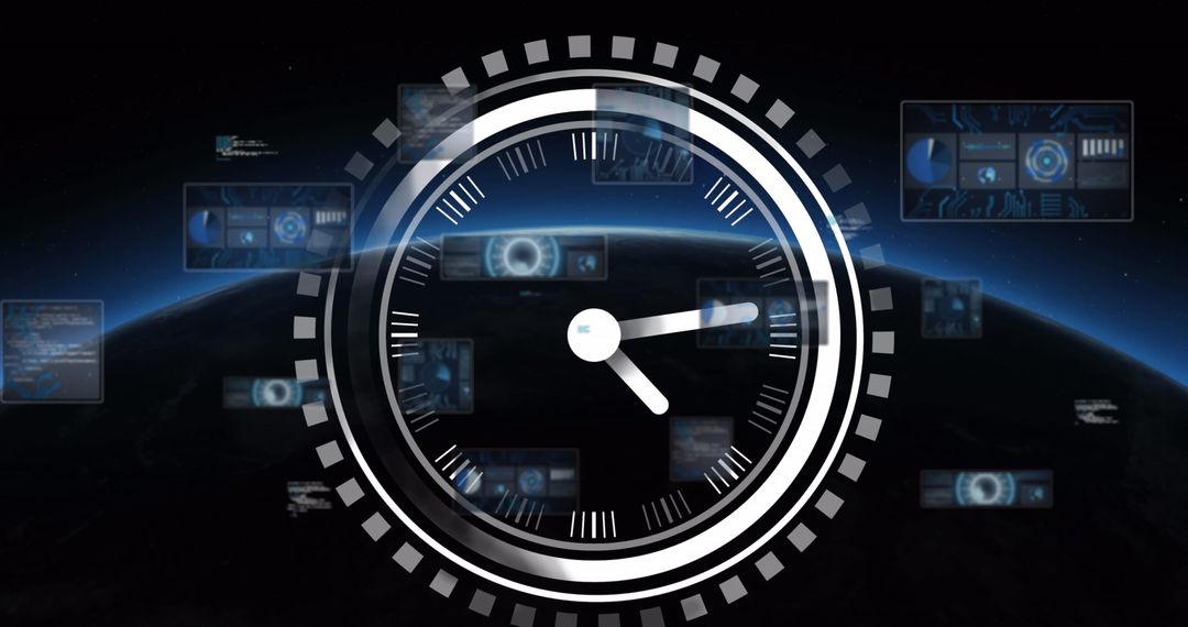clock over digital data interface representing global technology - Free Images, Stock Photos and Pictures on Pikwizard.com